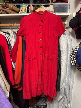 Liz Claiborne Vibrant Red Button-Front Midi Dress